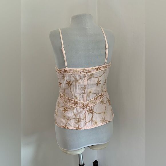 120% Lino Italy Floral 100% Linen Pink Tank Top embroidered 42 6 metallic corset - Picture 14 of 15